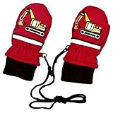 アスナロ（グローブ） スノーミトン ベビー 男の子 子供 くるま プリント 手袋 防寒 紐付1-2才 レッド