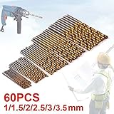 Aidle 60個のマイクロドリル1/1,5/2/2.5/3/3,5mmチタンHSSハイスピード・メタルドリルスパイラルドリルドリルは、プロフェッショナルドリルビットセット（10個。*6パック）を設定