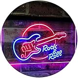 Rock & Roll Electric Guitar Band Room Music Dual Color ＬＥＤ看板 ネオンプレート サイン 標識 青色 + 赤色 300 x 210mm st6s32-i2303-br