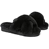 UGG AUSTRALIAN SHEPHERD Women's Wool Slippers Cross Band Soft Plush Fashion Open Toe Style with Outdoor Sole