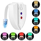 トイレ夜ライト、Intsun Motion Activated LEDトイレボウルNightlight 8変光UV Sterilizerトイレライト2モードip65防水電池式