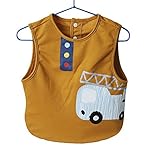 エプロン 食事用 ストライプ柄 防汚 防水 ケープ こども 赤ちゃん 幼稚園 保育園 スモック 絵画 自動車のパターン 出産祝い (イエロー)