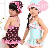 Deris 子供　水着　オールインワン　女の子 水着　ドット柄 UVカット 紫外線対策 かわいい 日焼け防止　キッズ　水着 (6(15-20キロ), コーヒー色)