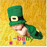!!ハンドメイド 編み物 0-6ヶ月 撮影写真 ベビー 幼児 紳士 帽子+ロンパース 2色入 グリーン 【1点】
