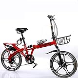 JuinTECH バスケット、ウォーターボトルホルダーと、赤とポータブル折りたたみ自転車シングルスピード成人学生アウトドアスポーツ自転車 (