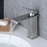 beelee浴室ブラシニッケル仕上げデッキマウントBasin蛇口シングルハンドルシンクミキサータップCockホットセールウォーターフォール浴室洗面シンク洗面シングルコントロール蛇口ミキサータップ洗面化