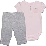 カーターズ（Carter's）【薄ピンクボディー&パンツセット】女の子薄ピンクボーダー柄半袖ボディースーツ&グレーコーデパンツ2点セットアップ newborn nb 50cm 新生児用 出産祝いギフト