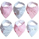 Baby Bandana Bibs For Girl | For Drooling and Teething by Oak & Navy (Pink Gray Rabbit) by Oak & Nav