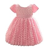 Candykids ベビードレス ベビーデイジー 結婚式 セレモニードレス フォーマルドレス 子供服 女の子 赤ちゃん お宮参り ティアードスカート (90cm, ピンク)