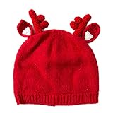 （ホララ）Horara ニット帽 ベビー キッズ シカ トナカイ 可愛い シカさん クリスマス 女の子 男の子（レッド、L（頭囲52～56cm））