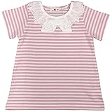 ガールズ|キッズ|トップス半袖[Kids＋G]襟レース リボンつき|ボーダー柄 半袖 Ｔシャツ|カットソー|女の子|女児|子供用 110cm ホワイト-ピンク