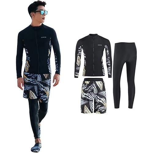 [YFMAYI] ラッシュガード メンズ 水着 長袖 サーフパンツ レギンス ３点セット フィットネス 男性 ビーチ 水泳 UVカット 吸汗速乾 水陸両用