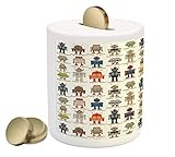 Kids Piggy Bank by Ambesonne、さまざまな異なるスーパーロボットFiguresスタイルで設定漫画ファンタジーFuturisticマシン、印刷セラミックコイン銀行お金ボックスの