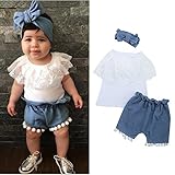 (プタス)Putars ベイビー服 子供服 上下セット 女の子 Tシャツ レース パンツ タッセル付き ヘアバンド付き 可愛い オシャレ スポーツ 運動会 通園 旅行 記念日 プレゼント 6-24ヶ月