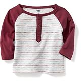 オールドネイビー OLD NAVY/ クルーネックヘンリー ダークレッド ロンパース長袖 0～3ヶ月【並行輸入】