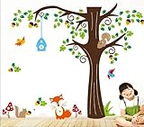 150 x134cm Nursery Forest Animals Birds Fox Squirrel Mushrooms Trees Wall Art Stickers Decal for Nur