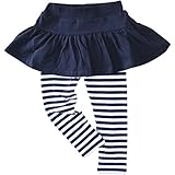 HONEY BLOSSOM ベビー ＆ ガールズ 【 花柄 ボーダー柄 スカッツ 】 柔らか 綿素材 キッズ レギンス スカート 1 - 5 歳 m036 navyborder l