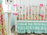 Tushies and Tantrums Boutique Birds with Floral Sheet and Aqua Skirt Crib Set by Tushies and Tantrum