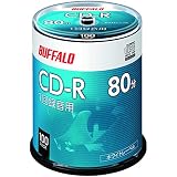 【Amazon.co.jp限定】 バッファロー 音楽用 CD-R 1回録音 80分 700MB 100枚 スピンドル ホワイトレーベル RO-CR07M-100PW/N