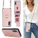Cavor Xperia 10 iv docomo SO-52C au SOG07 softbank A202SO UQmobileケース 手帳型 Xperia 10 iv スマホ 携帯用 ケース ショルダー クロスボディ肩掛け 首かけ 斜めがけ ショルダー ポケット付き【上下開】Xperia 10 iv手帳型ケース【RFID機能】Xperia 10 iv財布case 360°回転リング-ピンク
