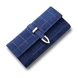 長財布 レディース PUレザー 三つ折り ロングウォレット (ブルー(Blue))