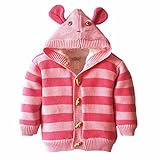 可愛いネズミ ニットジャケット 裏起毛 子供 ニットセーター フード付き ベビー ニット ジャンパー コート 出産祝い 秋冬 防寒 (ピンク, XL)