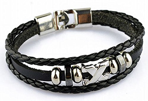 【i.d.s acce】 レザーブレスレット　X　シルバー　2色 (ブラック)