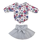 Liebeye 2PCS /セットジャンパース+ビッグボブノットショートドレス ベビー ガール フラワープリント 服セット グレー 70cm