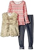 Little Lass Little Girls' Toddler 3 Piece Faux Fur Vest Set Ruffles Tan 4T [並行輸入品]