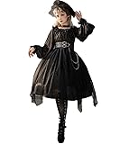 [milky time] ゴスロリ ロリータ ワンピース ブラック レッド シフォン チェーン コスプレ コスチューム レディース (S, black)