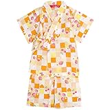 甚平 ベビー 女の子 綿100% いちご柄 じんべい スーツ上下 祭 子供甚平 オレンジ 90cm