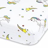 Cuddly Cubs Fitted Crib Sheet for Girls and Boys in Colorful Unicorns, Stars and Rainbows - Soft Nur