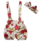 幼児用ベビーガールズローズフローラルShortall Overallショートパンツ+ヘッドバンド服装 カラー: レッド