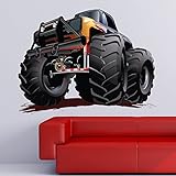 イエローブラックモンスタートラック壁ステッカーTransport壁デカール男の子寝室装飾で使用可能な8サイズ 08. Gigantic 159cm (W) x 120cm (H)
