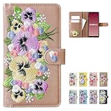 あんしんスマホ 専用 KY-51B ケース カバー 手帳型 KY-51Bケース KY-51Bカバー KY51B ハンドあり パンジー 刺繍 ブロンズ