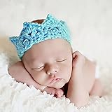 Foxnovo かわいい新生児・乳児の女の子男の子手作りかぎ針編みニット王冠の帽子写真プロップ （スカイブルー）