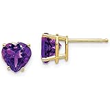 14K イエローゴールド 7mm ハート パープル アメジスト ポスト スタッド イヤリング 誕生石 2月 宝石 ファインジュエリー 女性へのギフト, イエローゴールド, アメシスト