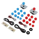 Generic USB ボードゲーム ロッカー ジョイスティック キット 正確なデザイン 2 プレーヤー DIY ゲームセット ホコンソール DIY 用 (青赤)