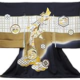【お宮参り着物】【濃紺地に茶系 格子に束ね熨斗と吉祥柄】男の子 正絹 手描友禅 刺繍【風呂敷プレゼント/ギフト対応】