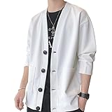 [エブリワンラフス] メンズ カーディガン ニット 服 大きいサイズ カジュアル 長袖 無地 おしゃれ 春秋服 ビジネス ロング 薄手 オフィス カジュアル vネック カーデガン (2XL, ホワイト)