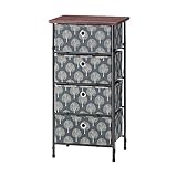 簡単組立チェスト/収納チェスト 【4段 グレー】 幅40cm スチールフレーム 北欧風柄 LFS-654GY