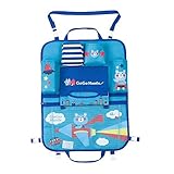 Car Organizer (Blue) fo Kid | Kick Mat Protects Backseat | Storage for Toys Travel Accessories Phone