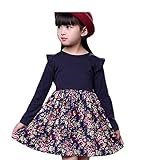 Plus Nao(プラスナオ) ワンピース 長袖 スカート 花柄 膝丈 かわいい 女の子 女児 幼児 ガール 小学生 子ども キッズ ジュニア 低学年 高学 ネイビー 110