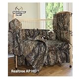 Realtree All Purpose Camo - 4 Piece Crib Set includes (Crib Fitted Sheet, Crib Bumper Pad, Crib Head