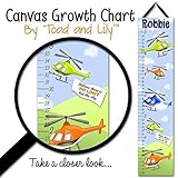 キャンバスGrowth Chartヘリコプターオレンジブルーライムグリーン男の子寝室Kids Baby Nursery高さ成長チャート壁アートgc0087