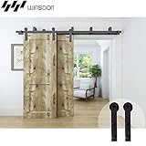 WinSoonホットタイプブラックブラケットバイパスSliding部屋ドアハードウェアトラックローラースチールHeavy Hangingダブル木製バーンドアキット 10FT Bypass Kit ブラ