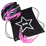 J@G 自転車 ヘルメット 子供 大人 ナップサック付き 53～63cm 小学生 以上 超軽量 11カラー (A11-ﾌﾞﾗｯｸ/ﾋﾟﾝｸ)