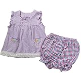 《初夏盛夏対応》(日本製) Pample Mousse(パンプルムース) 上衣杢天竺花モチーフ付き&パンツギンガム格子ブルマミルキースーツ 80cm /PP NO.DP-72453