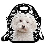 Maltese Dog Design Lunch Tote Bag マルチーズ 犬の絵印刷 ランチバッグ 保冷 保温 レリッシュバッグ 弁当バッグ 子供 男女兼用 通勤 通学 幼稚園 看護（手提げ 肩掛けか）