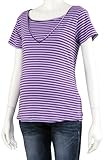 フェアリー リラックス授乳トップスVネック半袖 L パープルボーダー ガーゼ天竺 214-8104